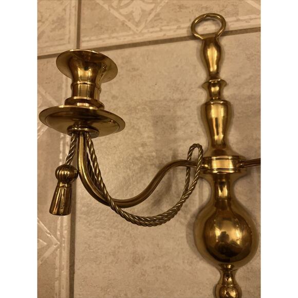 VINTAGE PAIR OF SOLID BRASS GEORGIAN STYLE SCONCES 13in. Made In India - Picture 10 of 16